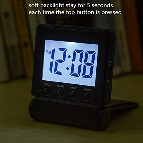Image of FAMICOZY Compact Digital Travel Alarm Clock with High /Low Volume Options,Simple to Set,Easy to Read,Bold Digits,Snooze Backlight,Quality Construction,2 AAA Battery Operated,Black