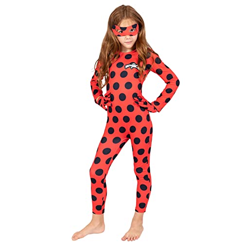 Miraculous Ladybug Little Girls Cosplay Jumpsuit Gloves and Mask 3 Piece Costume Set Polka Dots Red 7-8 - Thumbnail 2