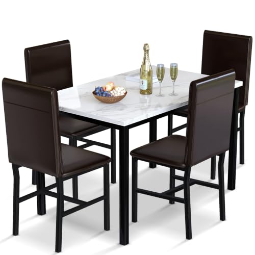 AWQM 5-Piece Faux Marble Dining Table Set for 4