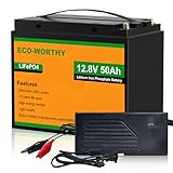 ECO-WORTHY 12V 50Ah Rechargeable LiFePO4 Trolling Motor Battery with 4A Lithium Battery Charger, Up to 15000 Cycles, Replacement of AGM