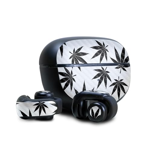 Image of Carbon Fiber Skin Compatible with Bose Ultra Open Earbuds - Pot Leaves Black - Premium 3M Vinyl Protective Wrap Decal Cover - Easy to Apply | Crafted in The USA by MightySkins