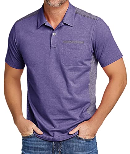 Zity Golf Shirt For Men Short Sleeve Sports Polo Shirts Mesh Tennis T-Shirt 013-Purple-L #TOP4