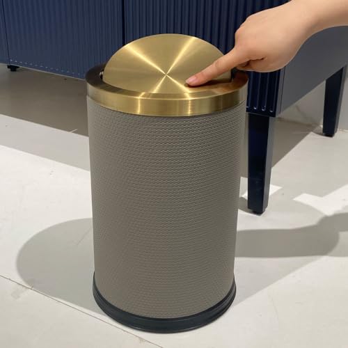 Image of 9L /2.3GAL Bathroom Trash Cans Gold,Brush Brass Trash Can with Lid,Gold Trash Can for Bathroom,Bedroom, Powder Room,Office,Laundry Room (9L-Gery)