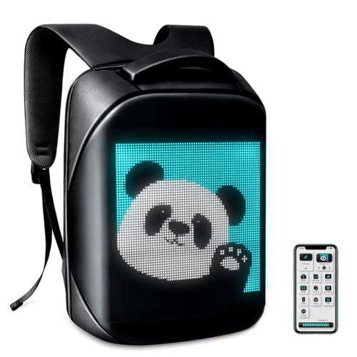 Tesinll Laptop Backpack with Programmable Screen App Control Led Laptop Backpack Waterproof Led Bag Travel Motorcycle Backpack Unique Gift for Men or Women 15.6 Inch Laptop (Black)