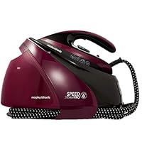 Morphy Richards SpeedSteam Pro Steam Generator Iron, Ceramic Soleplate, Autoclean, 70g to 120g Rates, 590g Boost, 7 Bar Pressure, 1.6L Water Tank, 1.8m Cord, 3000W, Black and Mulberry, 332102