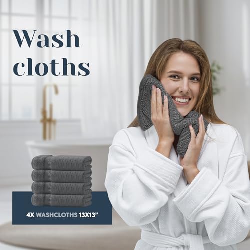 White Classic Luxury Bath Towel Set of 8 Pieces - 100% Turkish Cotton Highly Absorbent Towels for Bathroom, 2 Luxury Bath Towels 700GSM, 2 Hand Towels, 4 Washcloths, Dark Gray by White Classic - Image 7