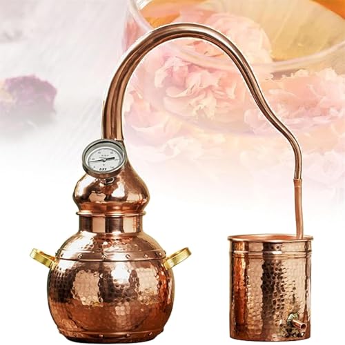 HEAXIY Pure Copper Alembic Still Kit, 3L Moonshine Still Household Small Distillation Equipment with Thermometer, Home Brewing Kit for Whiskey, Essential Oils