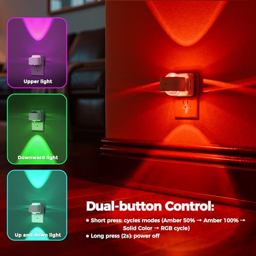 Image of Briignite Night Light Projector, RGB Color Changing Night Light for Kids, 180 Rotating Night Lights Plug into Wall, Dusk to Dawn Sensor, RGB Ambient Lighting for Gaming Room Gifts, White, 2 Pack