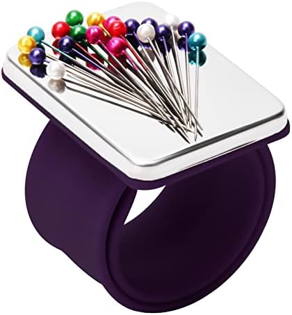 Magnetic Wrist Sewing, Portable Arm Pin Cushion Magnetic Pincushion with Wristband for Sewing Collection (Dark Purple)