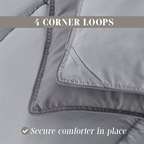 Image of Elegant Comfort 3-Piece Reversible Comforter Set, All Season Cozy, Soft Down Alternative, Quilted - Box Stitched - Duvet Insert with 4 Corner Tabs, Comforter with Shams, Twin XL, Gray /Silver