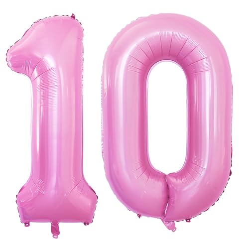 GOER Number 10 Balloons for 10th Birthday Party Decorations,42 Inch Jumbo Foil Helium Balloons for 10th Anniversary (Light Pink)