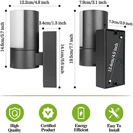 HLFVLITE LED Outside Wall Light, Aluminum 350° Rotation Outdoor/Indoor Wall Lamp Exterior Wall Sconce, IP54 Waterproof Garden Light, 3000K Warm White, 550LM, Black