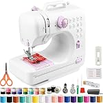 Machine à coudre pour débutants DIY Outil à coudre avec pied de pédale 12 Machine à coudre portable à mailles, 36 Fils de couleur, ILED Light, Bobbin Winder automatique, blanc violet pour les vêtements