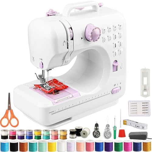 FONCOOD Nähmaschine – Komplettes Set mit 12 Stichmustern & 42 Zubehörteilen | Leicht tragbar, Enfach zu bedienen, für Kinder und Erwachsene Gleichermaßen Geeignet,Für Einsteiger un