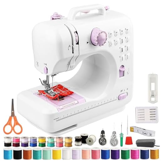 Nähmaschine Anfänger mit 12 Stichmustern Nähzubehör-Set Nähmaschine Elektrisch mit 42 Teilen Zubehör, Leicht Tragbar für DIY & Handarbeit - für Kinder & Erwachsene (Lila/Weiß)