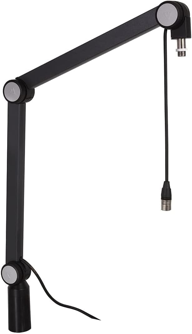 THRONMAX Adjustable Microphone Suspension Boom Scissor Arm Stand, Made of Durable Steel for Radio Broadcasting Studio, Voice-Over Sound Studio, Stages, and TV Stations (XLR Microphone cable)