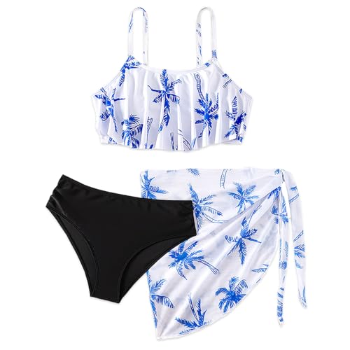 Girls' Swimsuit, Girls Bikini Adjustable Shoulder Strap with Lace Swimsuit Set 7-16Y