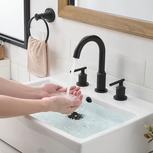 Matte Black Bathroom Faucets for Sink 3 Hole,8 Inch Widespread Bathroom Sink Faucet with Pop-up Drain and Supply Lines, Stainless Steel Faucet for Bathroom Sink Vanity RV Farmhouse Sink by JOOM - Image 7