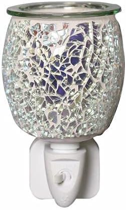 Mosaic Electric Plug in LED Aroma Wax Melt Oil Burner Warmer Silver Glass 12cm