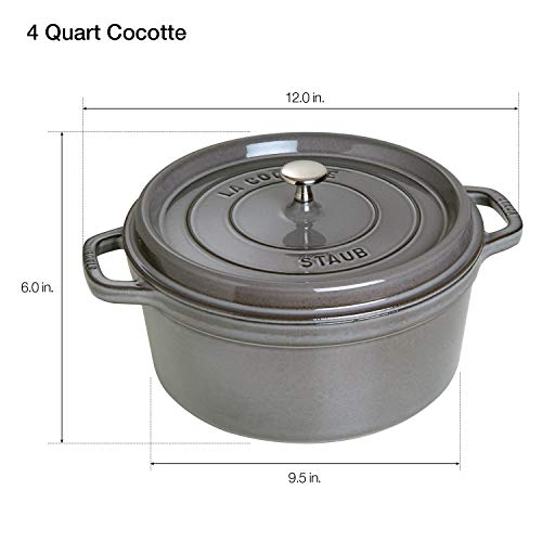 Image of Staub Cast Iron Round Dutch Oven, Made in France, Graphite Grey, 4-qt, Serves 4-6 people