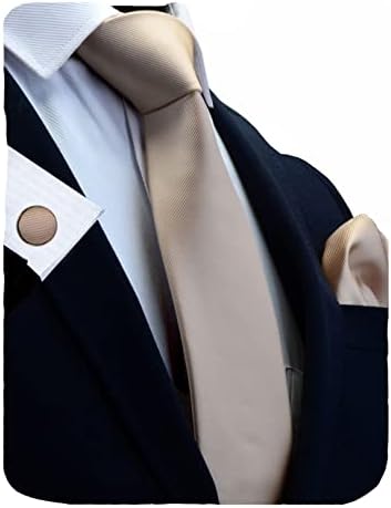 GUSLESON 3.15"8cm Solid Color Necktie and Pocket Square Cufflinks Sets For Men + Gift Box
