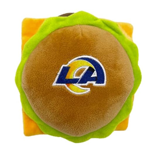 NFL Los Angeles RAMS Cheese Burger Plush Dog & CAT Squeak Toy - Cutest Stadium HAMBERGER Snack Plush Toy for Dogs & Cats with Inner Squeaker & Beautiful Football Team Name/Logo