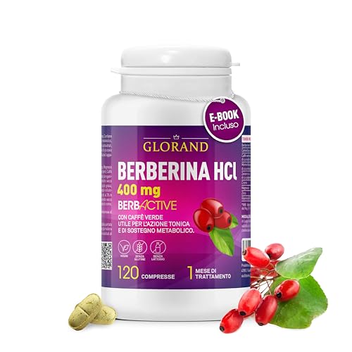GLORAND Berberina 5 in 1, 120 Cps Vegane Con Cannella, Caffè Verde, Momordica, Zenzero, Cromo, Integratore Metabolico E Tonico,Utile Per La Glicemia E Il Diabete