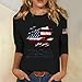 Women Patriotic Flag Printed Shirts 250th Anniversary USA Round Neck Tops Casual 3/4 Sleeve Blouse