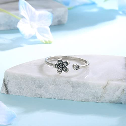 Ogoodsunj Sterling Silver Vintage Flower Spoon Rings 925 Adjustabe Cherry Blossom Retro Tea Spoon Ring Floral Gift For Women Girls #TOP5