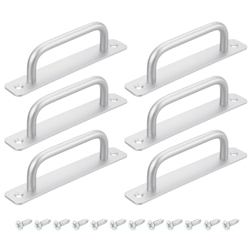 Image of uxcell 6Pcs Barn Door Handles, 128mm / 5 Inch Hole Center Sliding Gate Door Pull Handle Aluminum Alloy Cabinet Handles with Base and Screws for Kitchen Bathroom Wardrobe Closet (Silver)