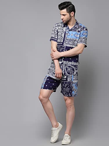 Image of Rigo Printed Co-Ord Set for Men's | Casual Shirt & Shorts Night Suit Set | Lounge-wear Nightdress Pajama Set for Men's | Night Wear, Beach Wear, Vacation Wear Outfit
