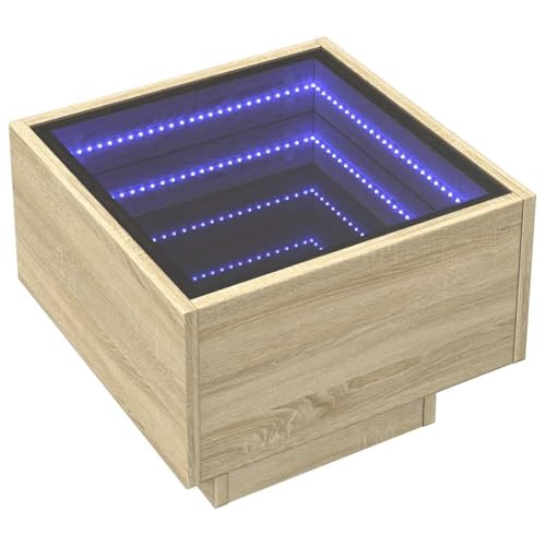 vidaXL Beistelltisch, Sofatisch mit LED Glasplatte, Couchtisch für Schlafzimmer Wohnzimmer, Nachttisch Teetisch, Sonoma Eiche Holzwerkstoff