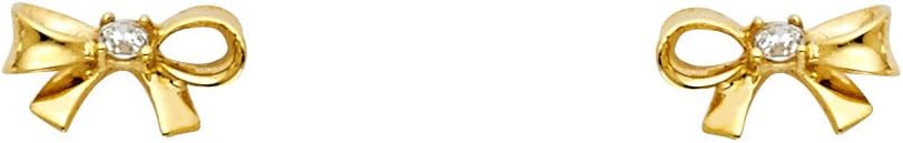 Wellingsale 14K Yellow Gold Polished Bowtie Stud Earrings With Screw Back