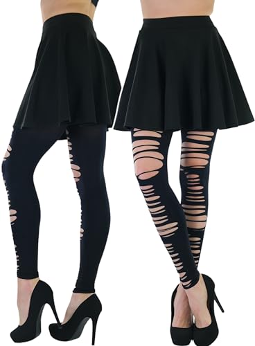 Image of ToBeInStyle Women's Slashed Ripped Shredded Distressed Hosiery Tights Leggings Music Festival