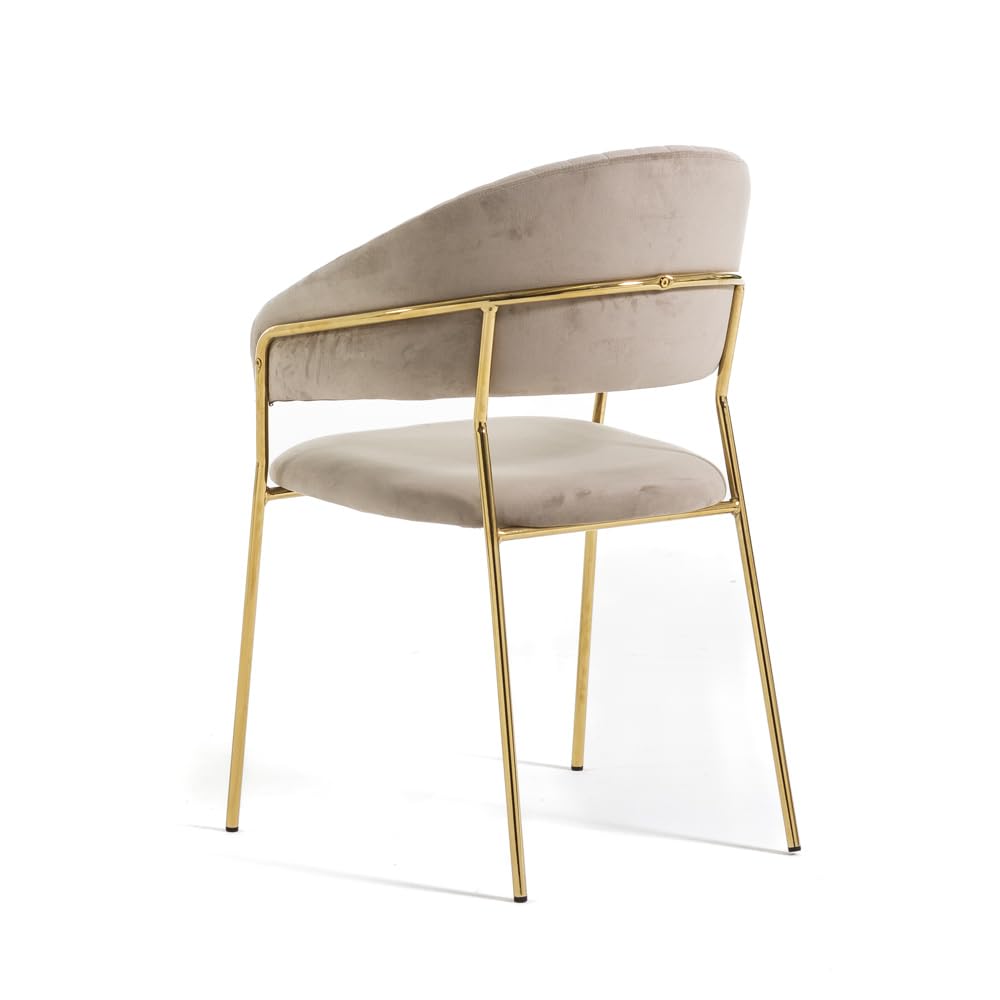 SIEDITI FUORI E DENTRO Set di 2 sedie poltroncine imbottite in velluto moderne per sala da pranzo o cucina con gambe in metallo Lea (Gambe Oro, Velluto Beige)