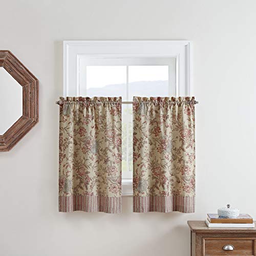 Waverly Lucchese Small Panel Tiers Privacy Window Treatment Pair Bathroom, Living Room, 52" X 36", Giardino #TOP18