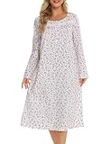 Picture of Bloggerlove Women's Nightgowns & Sleepshirt Long Sleeve Button Down Nightgown Round Neck House Dress Soft Comfy Maternity Loungewear Dusters fow Women