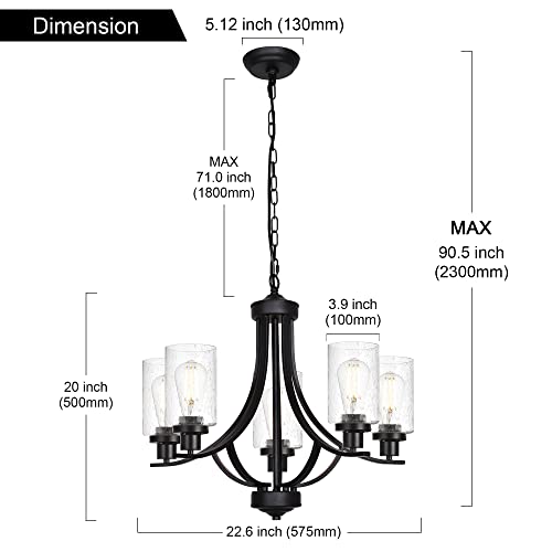 Melucee 5 Lights Traditional Chandelier Black Farmhouse Pendant Ceiling Light Fixture With Seeded Glass Shade, Classic Dining Room Light Bedroom Chandelier Foyer Lighting #TOP1