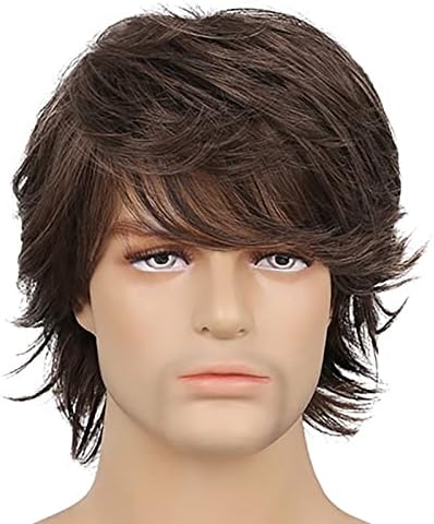 Amazon.com : Mens Short Wig with Long Bangs Adjustable Short Brown Wigs