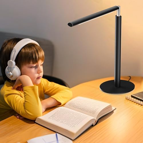SIBRILLE Metal LED Desk Lamp, 16" Dimmable Desk Light with Base, 15W 1200LM, Adapter Included, Color & Brightness Adjustable, Modern Tall Table Lamp for Home Office Reading Study Task Laptop, Black — view 7