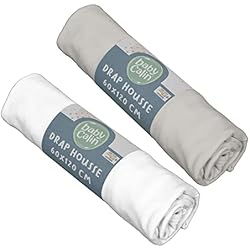 Babycalin - Set de 2 sábanas bajeras, 60cm x 120cm, Blanco/ Gris