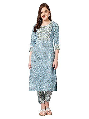 Image of Bee M Pee Designer Women's Cotton Floral Straight Kurta Set with Pant