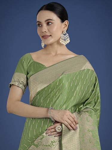 Image of Monjolika Fashion Women Divine Dusty Zari Weaving Banarasi Satin Silk Trendy Saree For Festival Wear With Matching Blouse Piece