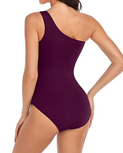 Holipick One Shoulder One Piece Swimsuit For Women Tummy Control Bathing Suits O-Ring Modest Full Coverage Swimwear Purple #TOP2