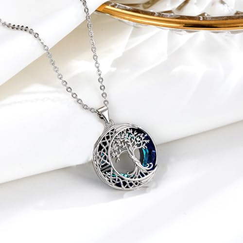 Tree of Life Necklace S925 Sterling Silver Crystal Tree of Life Pendant Necklace Celtic Knot Full Moon Tree of Life Women's Jewellery Gift3