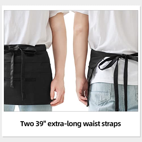 Nlus Server Aprons With 8 Pockets, Water Oil Stain Resistant Waitress Waiter Waist Aprons Poly/Cotton Bistro Apron For Women Men, 24 X 12 Inch - 2 Pack #TOP5