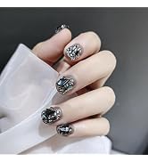 press on nails short Square, Black Press On Nails, rhinestone press on nails, Reusable short fake...