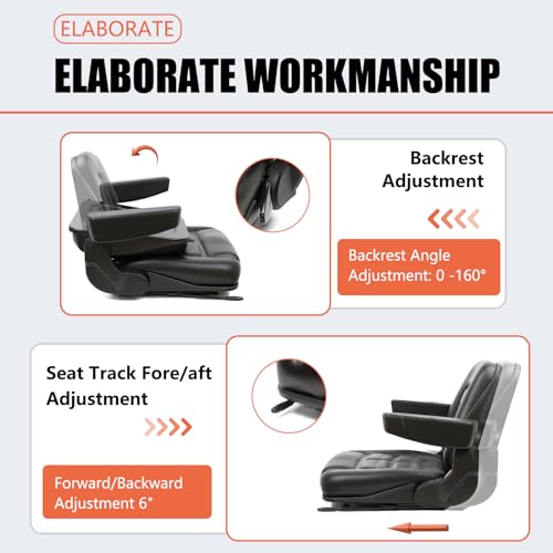 Image of Universal Forklift Seat with Adjustable Back,Armrest,Micro Switch and Slide for Tractor,Excavator Skid Loader Backhoe Dozer Telehandler
