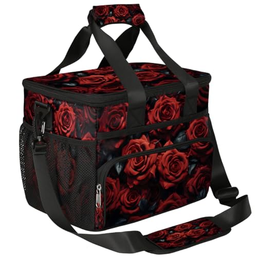 Flowers Insulated Picnic Backpack Lunch Box for Women Men Picnic Basket Tote Lunch Bag Picnic Bag Portable Lunch Bags for Picnic, Beach, Work, Trip,Office, Camp Rose Red