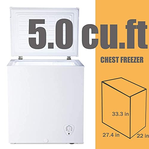 Smad Chest Freezer 5 Cu Ft Mechanical Control With Removable Basket Top Open Door Deep Freezer, 6.8℉ To -4℉, Free Standing, White #TOP1